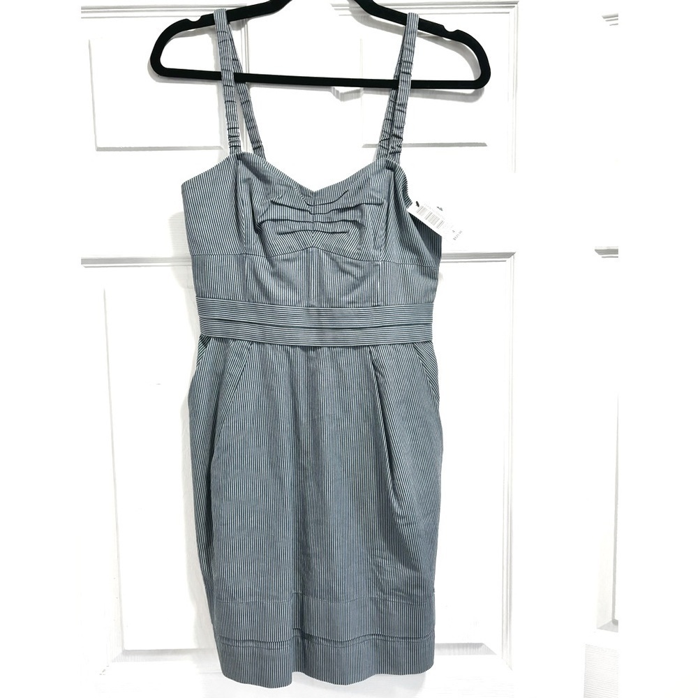 NWT Aritzia Wilfred Dress Indigo Blue White Stripe Side Zip Removable Straps 4